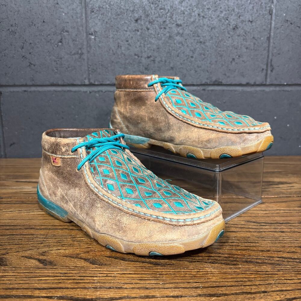 Twisted X Leather Driving Moc Chukka Shoes Turquoise Cutout Western Women’s 8